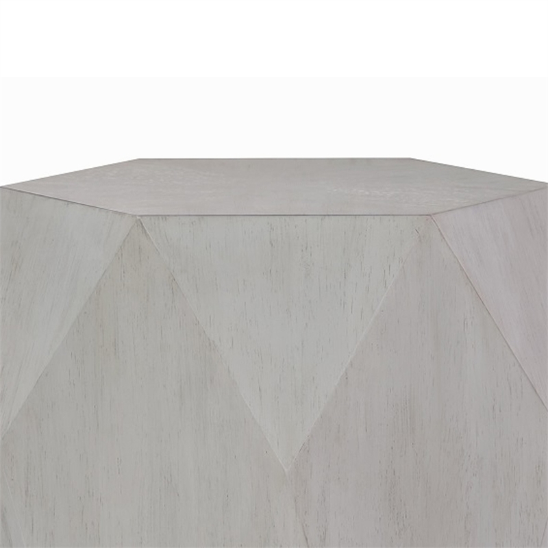 Hano Side End Table-White Rubberwood-22 Inch-Geometric Design Body