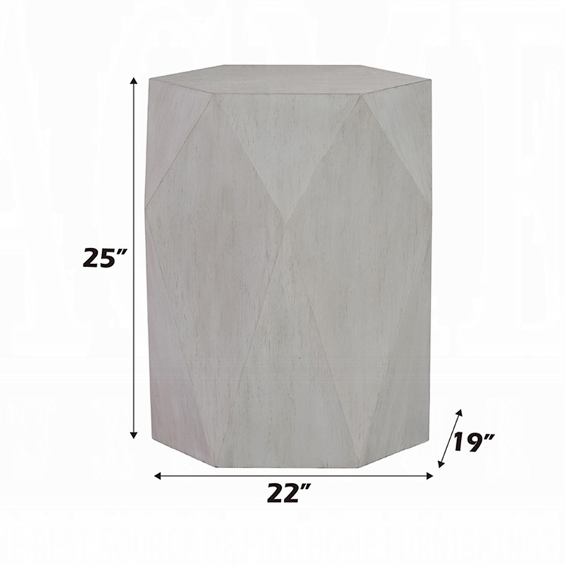 Hano Side End Table-White Rubberwood-22 Inch-Geometric Design Body