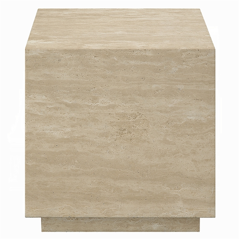 Lory Side End Table-19 Inch Square Travertine Top-Natural Wood Beige