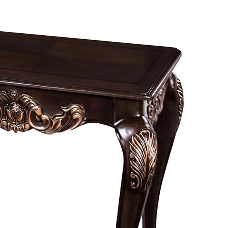 Astor End Table-29 Inch Dark Cherry Brown Wood-Carved Details