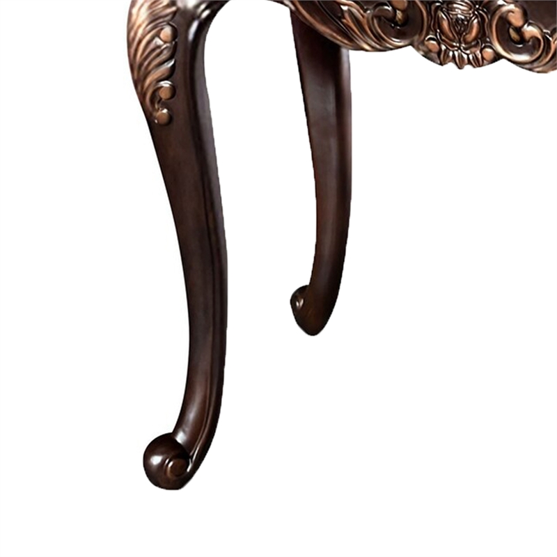 Astor End Table-29 Inch Dark Cherry Brown Wood-Carved Details