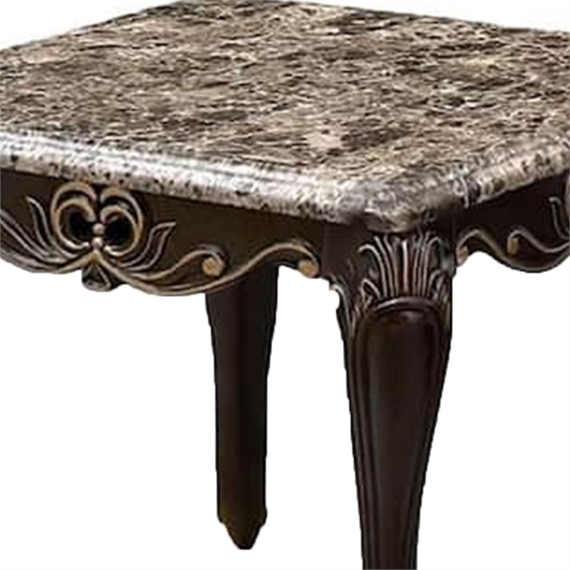 Ery End Table-Dark Walnut Brown Wood-Carved Details-28 Inch
