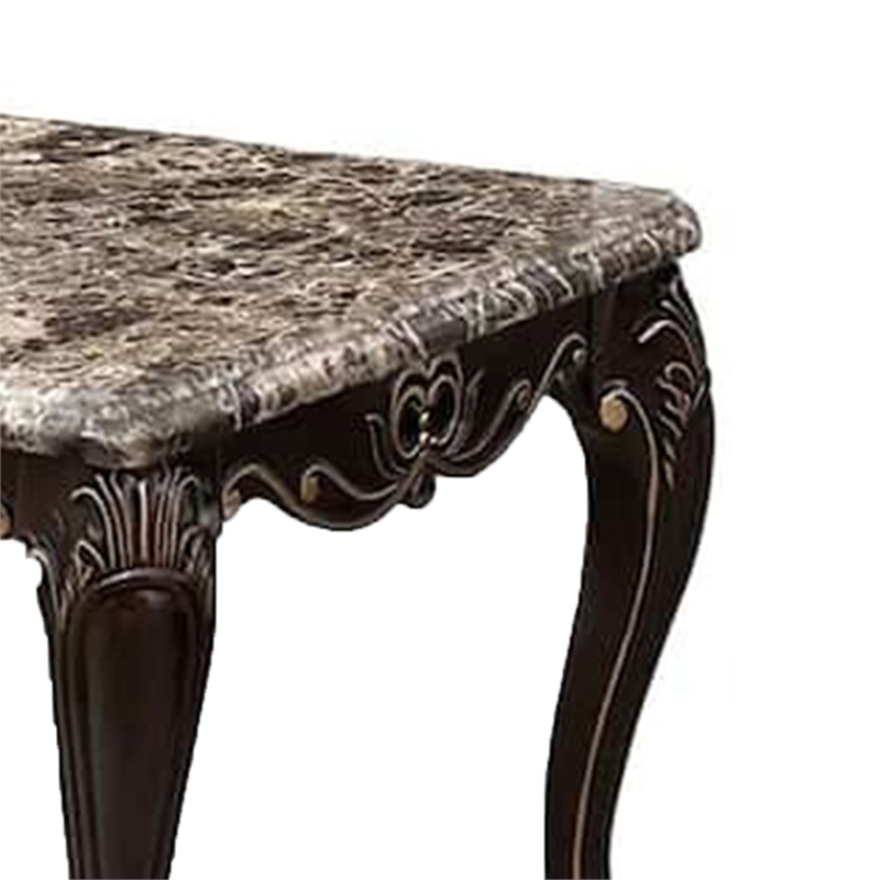 Ery End Table-Dark Walnut Brown Wood-Carved Details-28 Inch