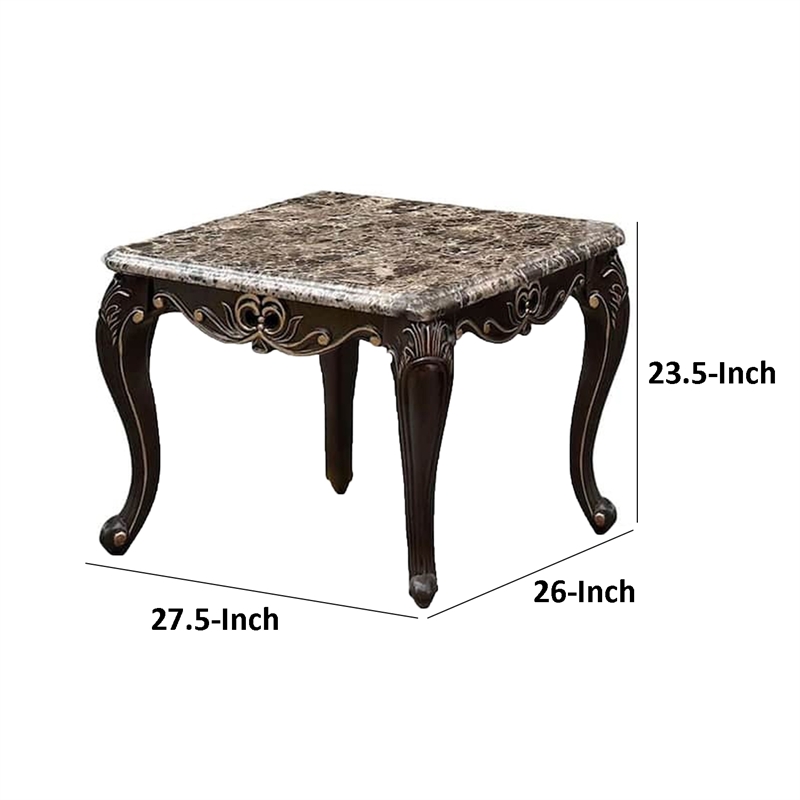 Ery End Table-Dark Walnut Brown Wood-Carved Details-28 Inch