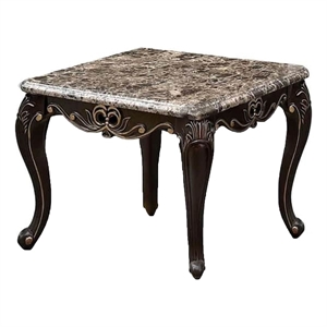 Ery End Table-Dark Walnut Brown Wood-Carved Details-28 Inch