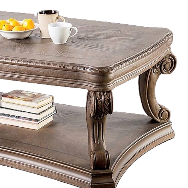 Olane Coffee Table-Weathered Oak Brown Wood-Rustic Farmhouse 52 Inch