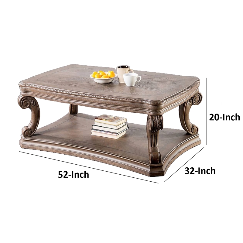 Olane Coffee Table-Weathered Oak Brown Wood-Rustic Farmhouse 52 Inch