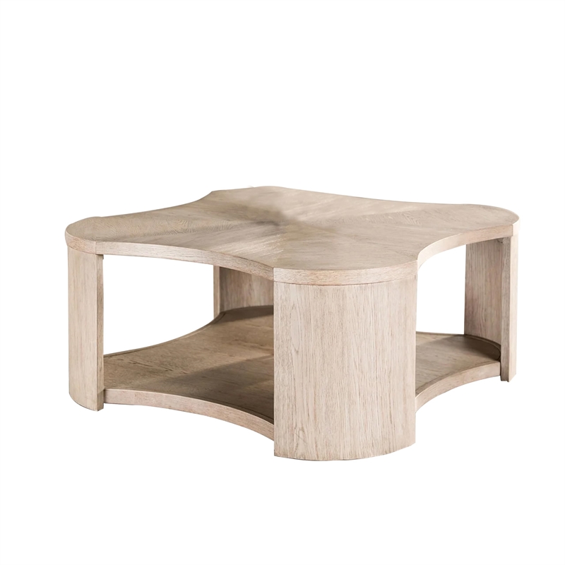 Cony Cocktail Coffee Table-Natural Oak Brown Wood-Caster Wheels-42 Inch