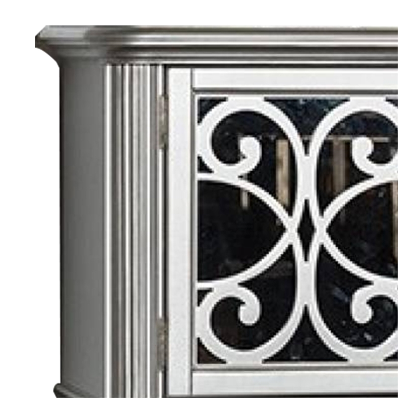 Hixe Sideboard Buffet w Wine Rack-Silver Wood-Fluted Legs-60 Inch