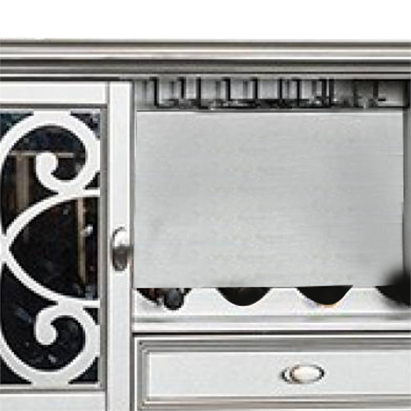 Hixe Sideboard Buffet w Wine Rack-Silver Wood-Fluted Legs-60 Inch