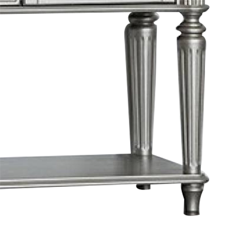 Hixe Sideboard Buffet w Wine Rack-Silver Wood-Fluted Legs-60 Inch