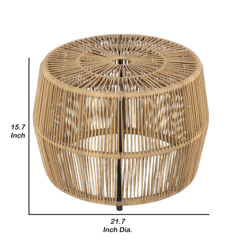 Zyan Outdoor Coffee Table-22 Inch Natural Brown Rattan Wicker-Steel Frame