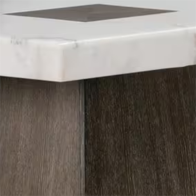 Asten Side End Table-22 Inch-Square White Marble Top-Walnut Brown