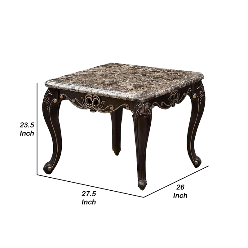 Side End Table-28 Inch-Carved Cabriole Legs-Champagne Silver