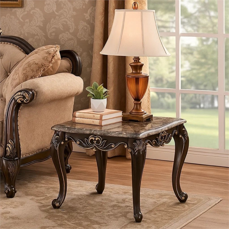 Side End Table-28 Inch-Carved Cabriole Legs-Champagne Silver