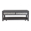 Zoko 48 Inch Coffee Table-Caster Wheels-Drawers-Ash Gray Rubberwood