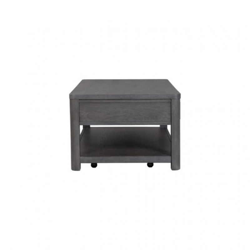 Zoko 48 Inch Coffee Table-Caster Wheels-Drawers-Ash Gray Rubberwood