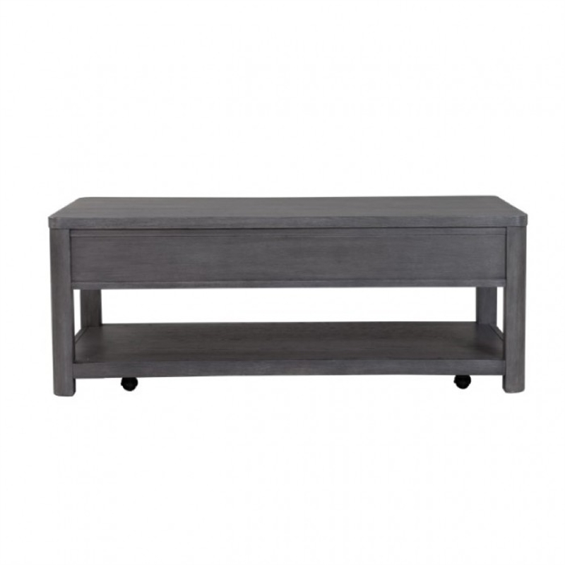 Zoko 48 Inch Coffee Table-Caster Wheels-Drawers-Ash Gray Rubberwood