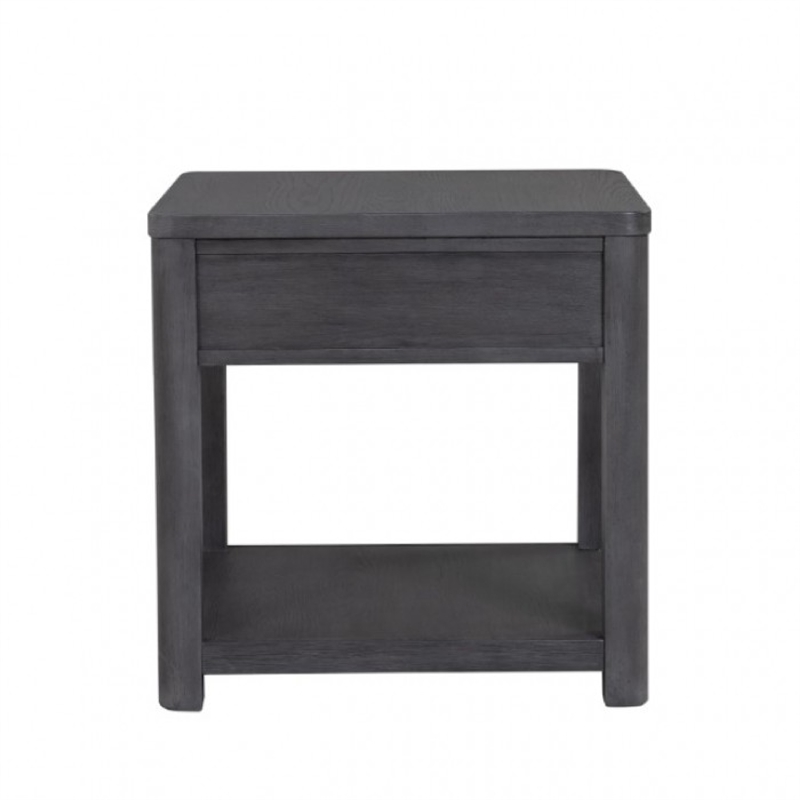 Zoko Side End Table-1 Drawer-1 Shelf-Ash Gray Rubberwood-24 Inch