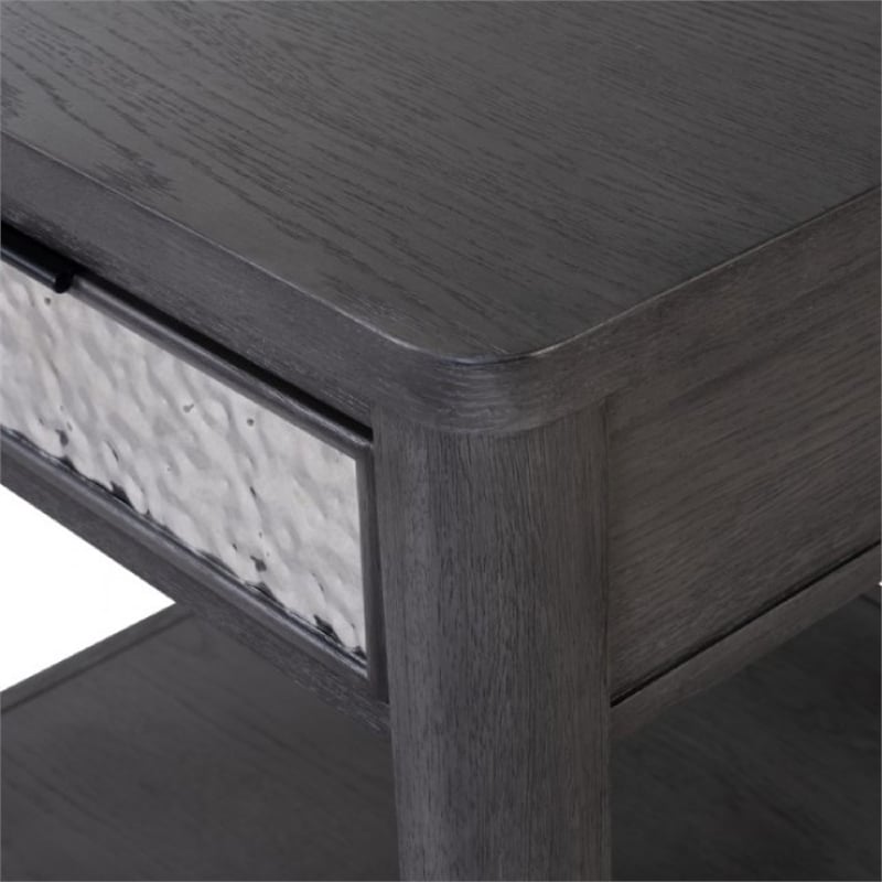 Zoko Side End Table-1 Drawer-1 Shelf-Ash Gray Rubberwood-24 Inch