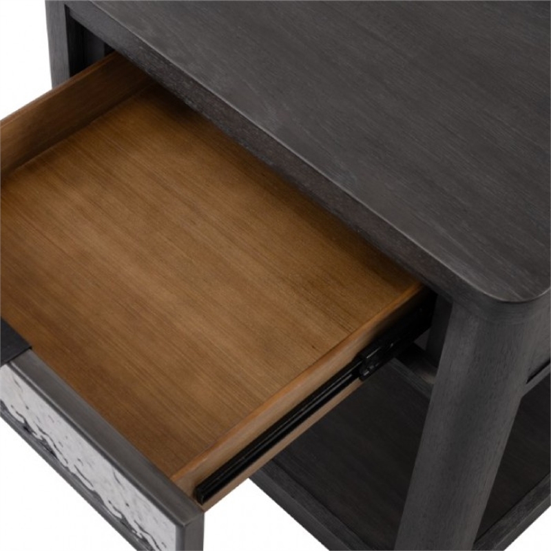 Zoko Side End Table-1 Drawer-1 Shelf-Ash Gray Rubberwood-24 Inch
