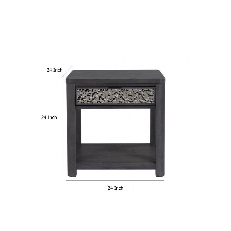 Zoko Side End Table-1 Drawer-1 Shelf-Ash Gray Rubberwood-24 Inch