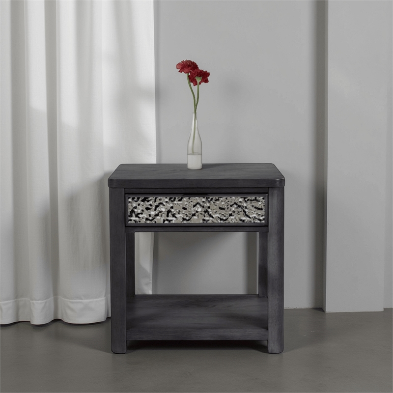 Zoko Side End Table-1 Drawer-1 Shelf-Ash Gray Rubberwood-24 Inch