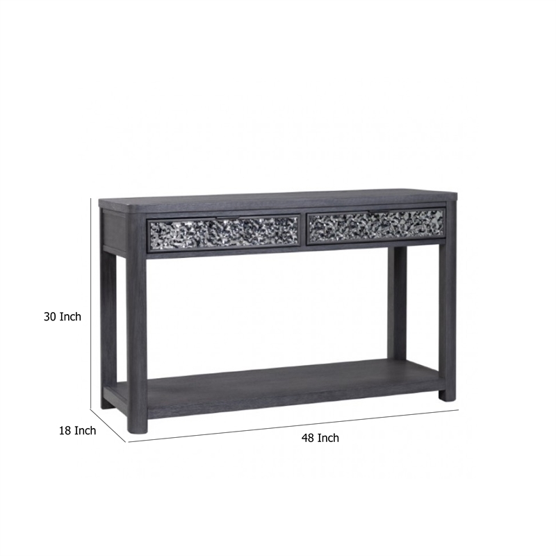 Zoko Sofa Table-2 Drawers and 1 Shelf-Ash Gray Rubberwood-48 Inch