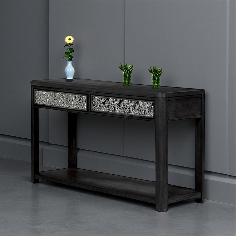 Zoko Sofa Table-2 Drawers and 1 Shelf-Ash Gray Rubberwood-48 Inch