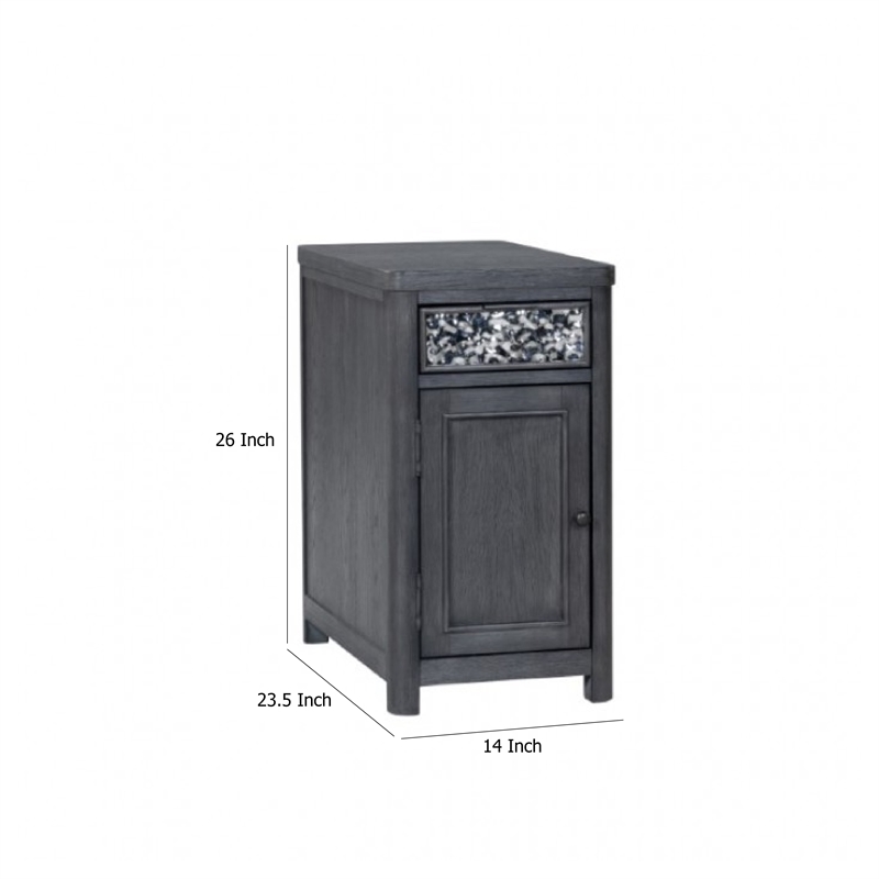 Zoko Chairside End Table-Drawer and USB Ports-Ash Gray Wood-26 Inch