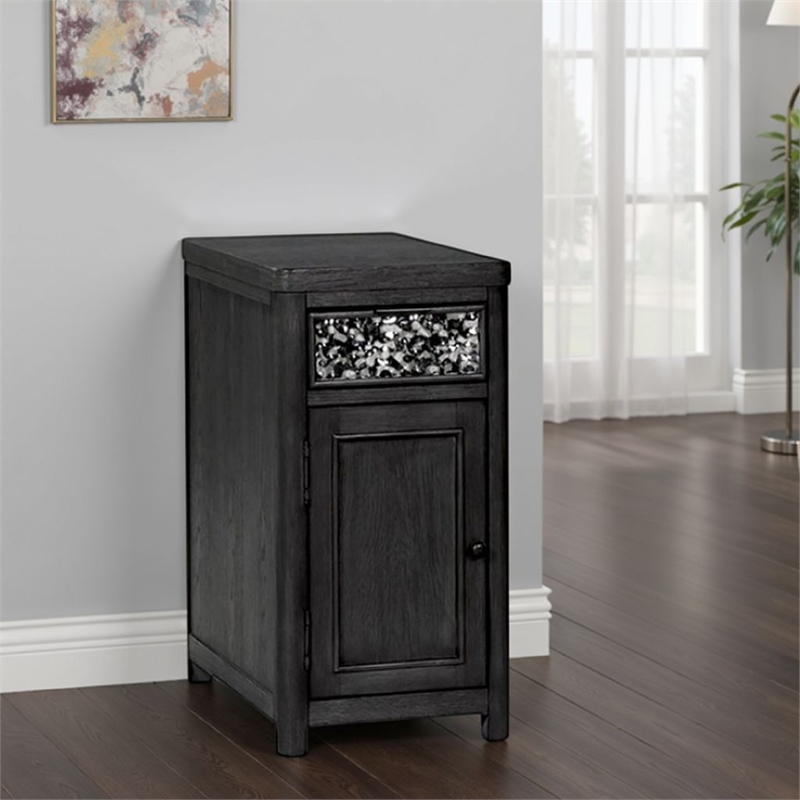 Zoko Chairside End Table-Drawer and USB Ports-Ash Gray Wood-26 Inch
