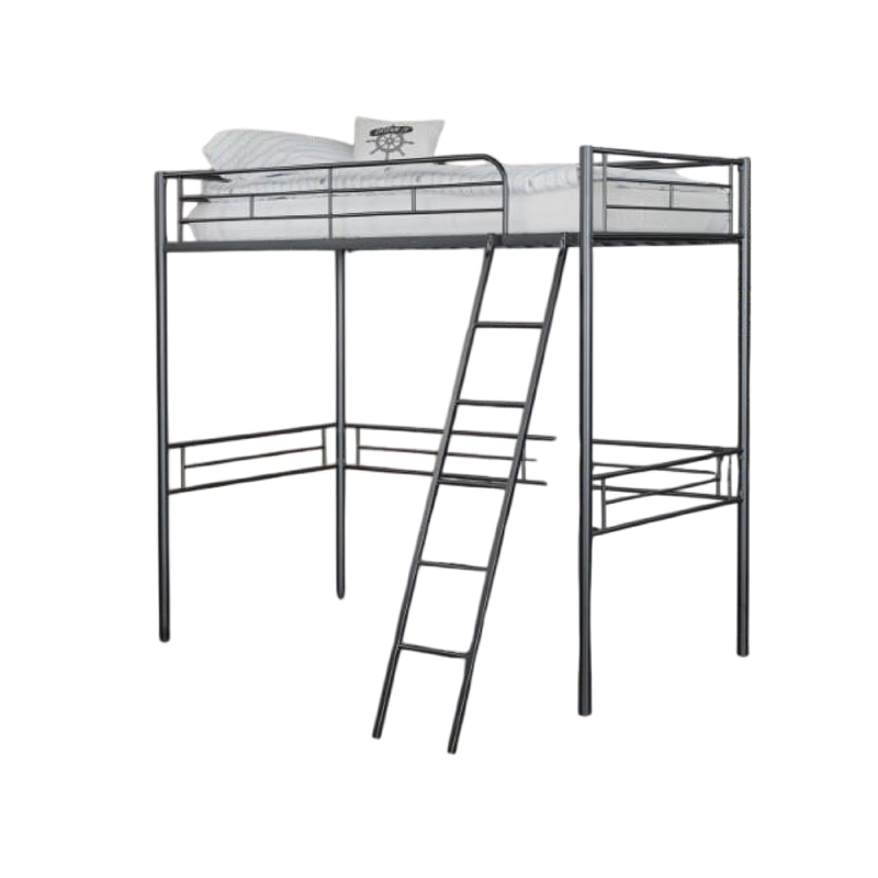 Mylz Twin Loft Bed-Black Metal Frame with Attached Angled Ladder
