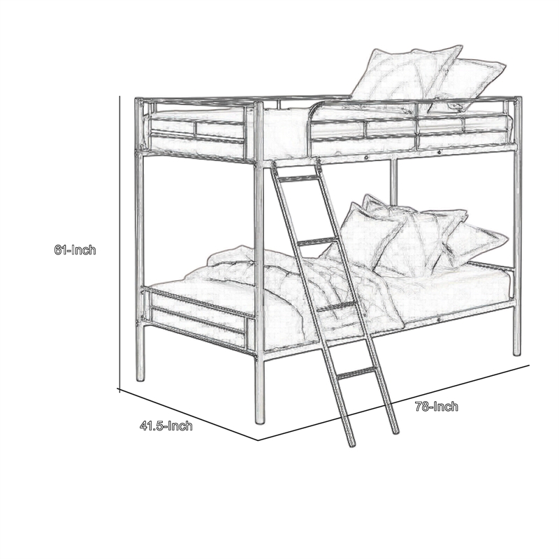 Mylz Twin Loft Bed-Black Metal Frame with Attached Angled Ladder