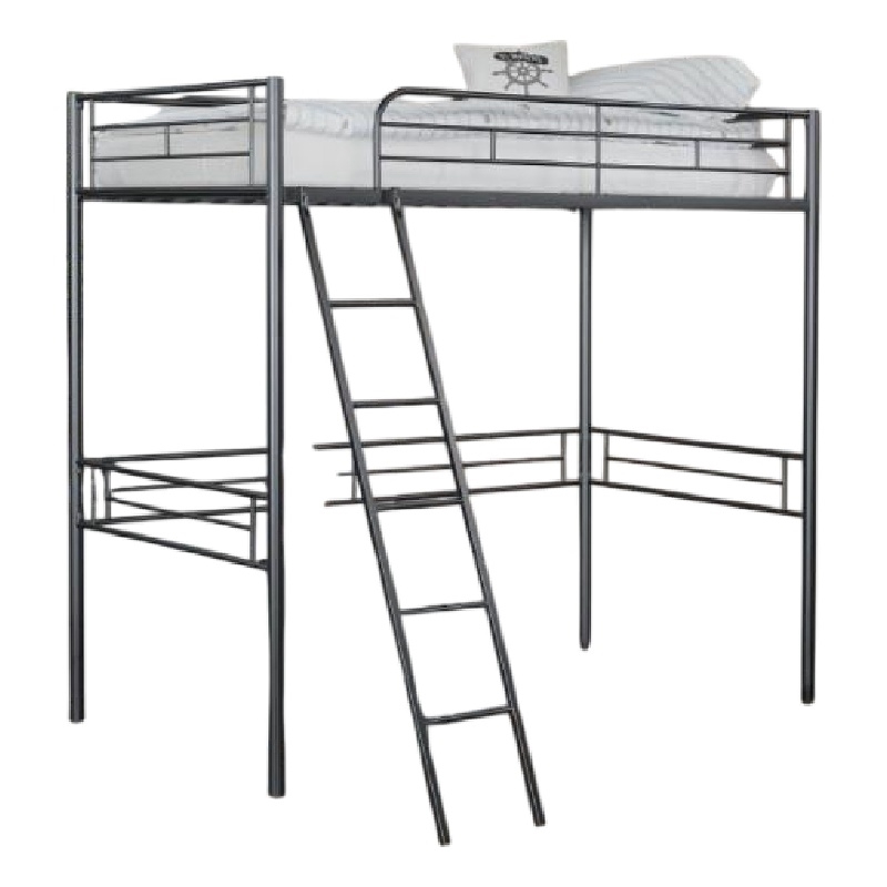 Mylz Twin Loft Bed-Black Metal Frame with Attached Angled Ladder