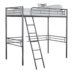 Mylz Twin Loft Bed-Black Metal Frame with Attached Angled Ladder