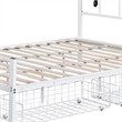 Nix Queen Size Bed w Underbed Storage-Slatted White Metal Headboard