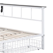 Nix Queen Size Bed w Underbed Storage-Slatted White Metal Headboard