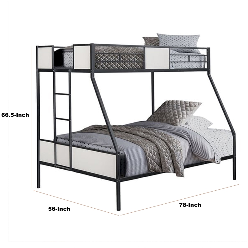 Mely Twin over Full Bunk Bed-Attached Side Ladder-Black and White Metal