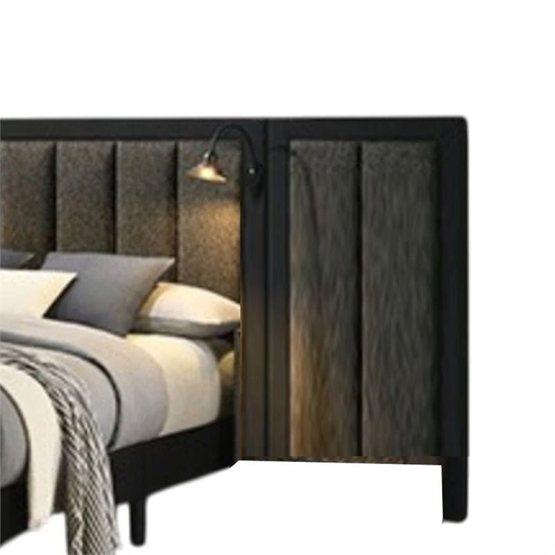 Fel Queen Size Bed-Dark Brown Wood Frame-Upholstered Headboard