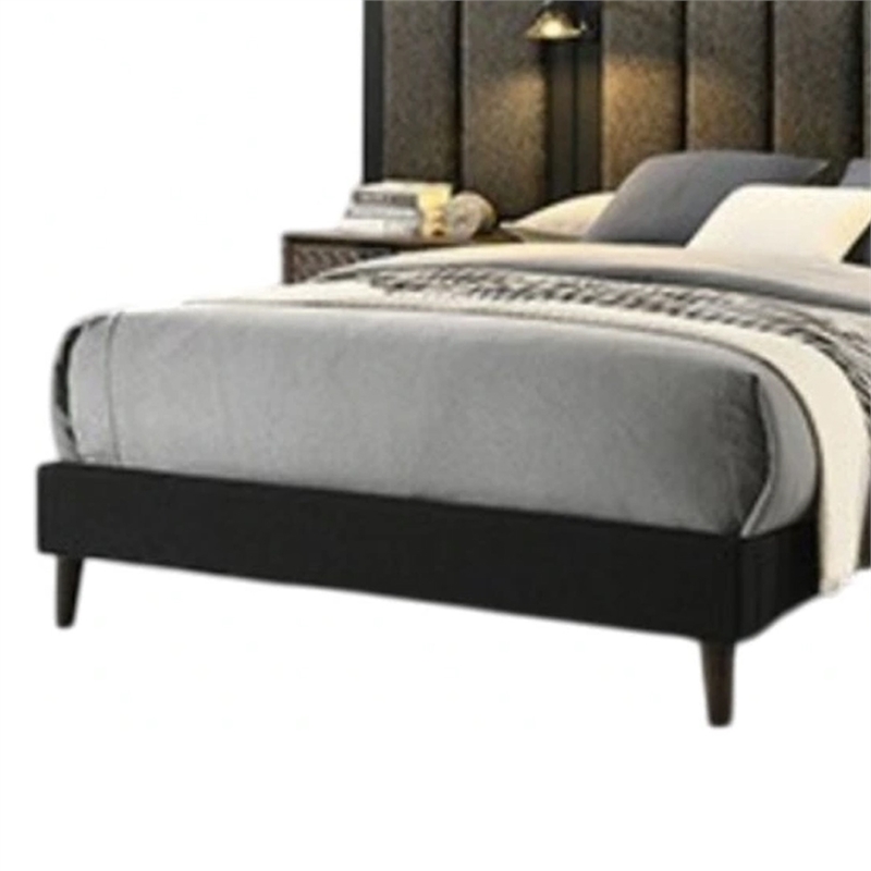 Fel Queen Size Bed-Dark Brown Wood Frame-Upholstered Headboard