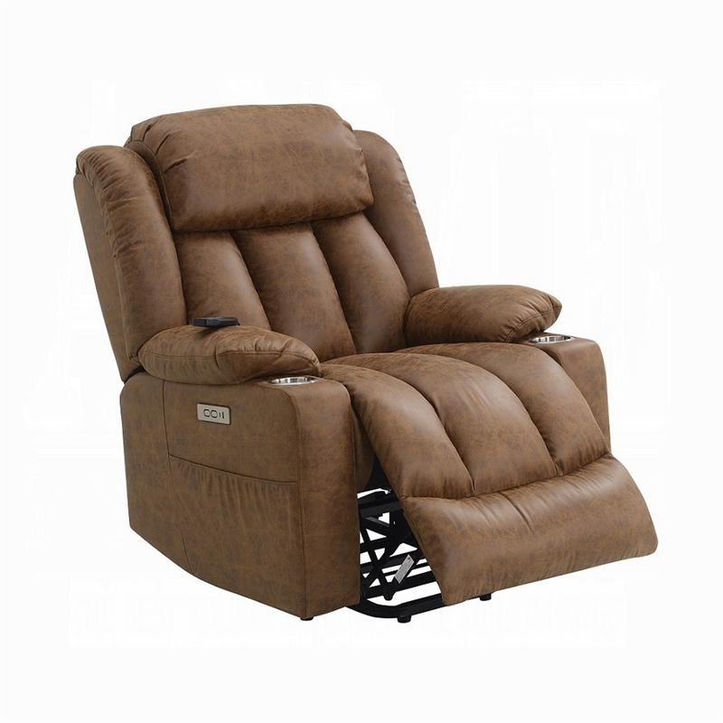 Mario Power Recliner Lift Chair-Heating Massage-Brown Faux Leather