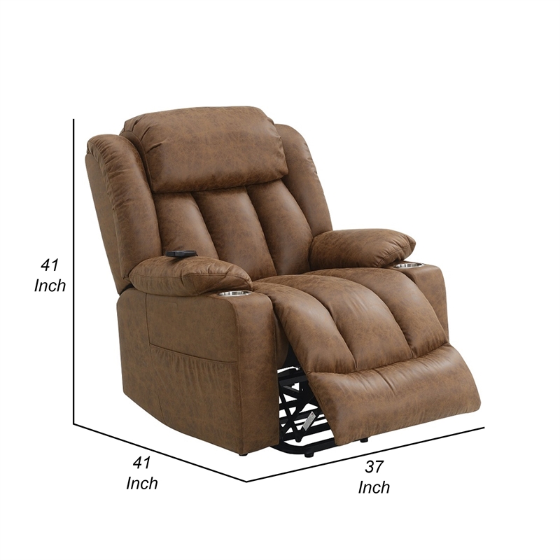 Mario Power Recliner Lift Chair-Heating Massage-Brown Faux Leather