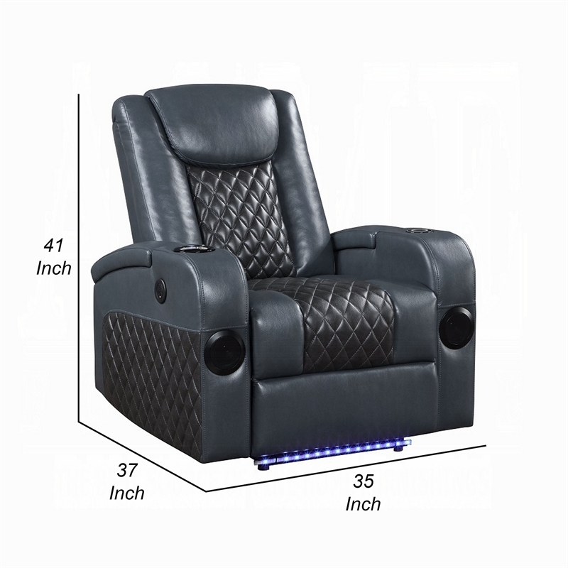 Liza Power Motion Recliner Chair-Bluetooth-Gray Black Faux Leather