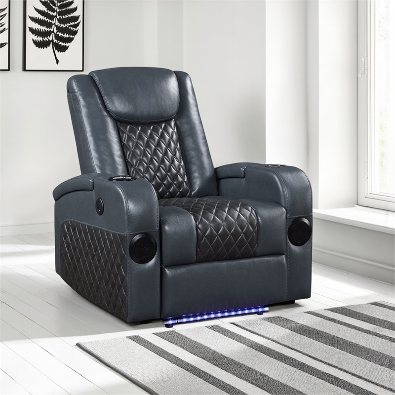 Liza Power Motion Recliner Chair-Bluetooth-Gray Black Faux Leather