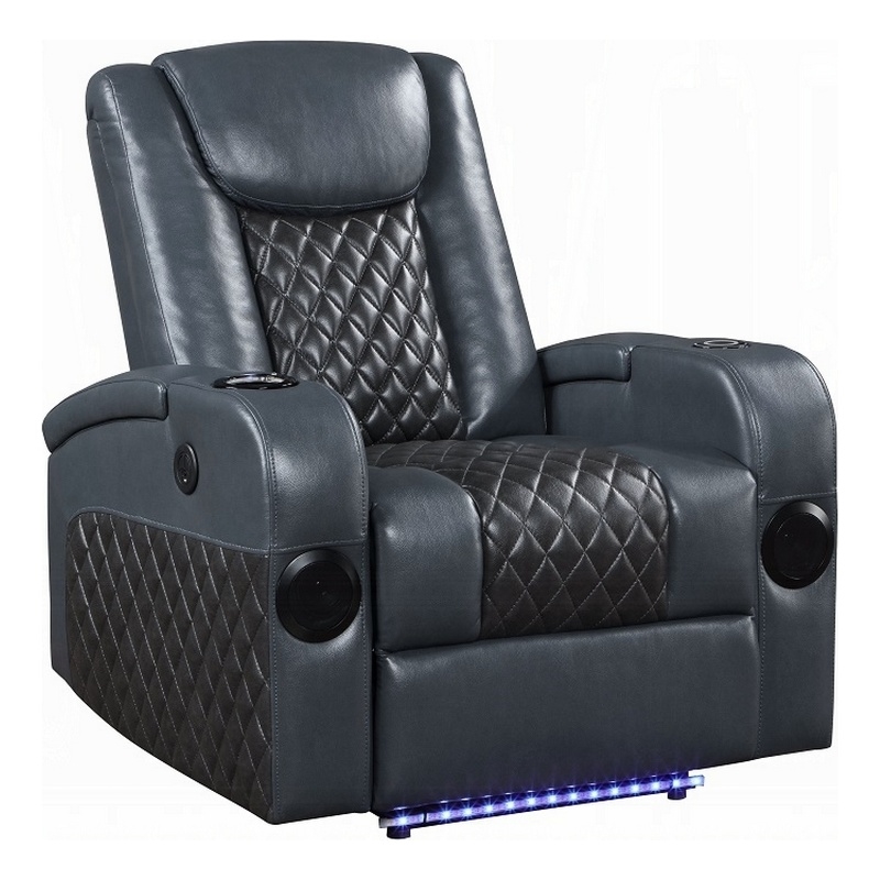 Liza Power Motion Recliner Chair-Bluetooth-Gray Black Faux Leather