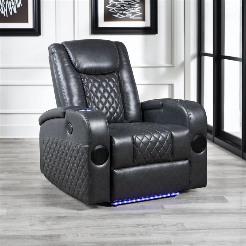 Liza Power Motion Recliner Chair-Bluetooth USB-Gray Faux Leather