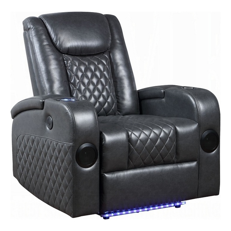 Liza Power Motion Recliner Chair-Bluetooth USB-Gray Faux Leather