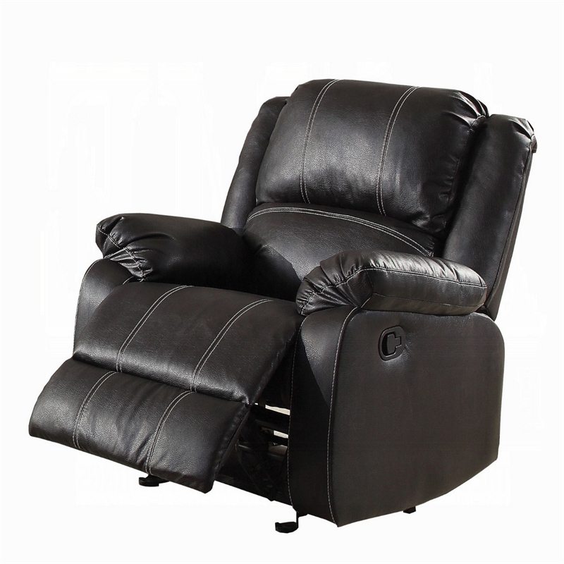 Zuru Motion Manual Rocker Recliner Chair-Plush Black Faux Leather