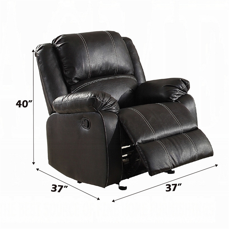 Zuru Motion Manual Rocker Recliner Chair-Plush Black Faux Leather