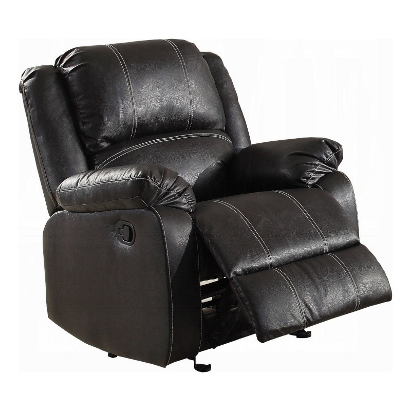 Zuru Motion Manual Rocker Recliner Chair-Plush Black Faux Leather